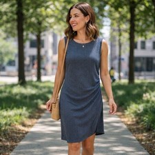 Loft Blue & Gray Flattering Ruched Lined Tank Dress - Size Large