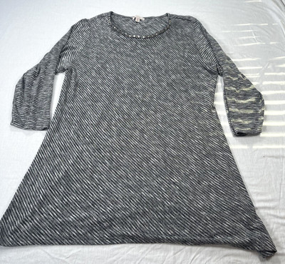 CB Established 1962 Womens 2X Blouse Gray Beaded Long Sleeve Plus Size Top Bling