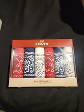 NWT Levi's 6 Pack Bandana Set, 100 Cotton, Red/Blue/White