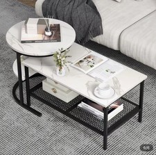 Coffee Table Nesting Set Of 2 Detachable Rectangular Table & Round Table Set UK