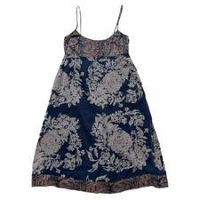 VTG Anthropologie Viola Viscose Georgette Navy Blue Floral Empire Waist Dress XS