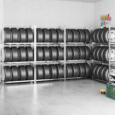 Porte-pneu 4 pièces acier galvanisé argenté 110x40x200cm 3 niveaux résistant 12TiresMax
