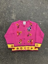 Vintage Minnie Mickey Mouse Knit Cardigan Sweater XS Girls Pink Buttons