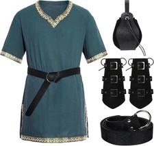 5Pcs Mens Medieval Costume Halloween Renaissance Tunic Viking Knight Size XL