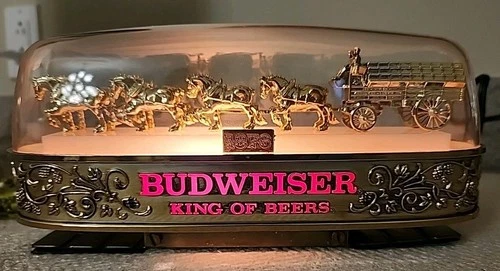 Vintage Budweiser Beer Clydesdale Horse & Wagon Light Up Bar Sign ~ New