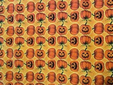 Halloween Jack O Lanterns  Pumpkins Orange Cotton Fabric 44  W X 34  L