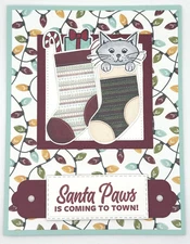 Stampin’ Up!  Santa Paws Christmas Card Kit Set of 5, Cats, Die Cuts, DSP