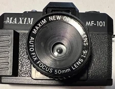 Maxim MF-101 35mm Film Vintage Black Camera with box, and Lens Cover Untested