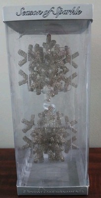 ''Season of Sparkle'' Set of Two Silver Glitter Snowflake Christmas Ornaments 