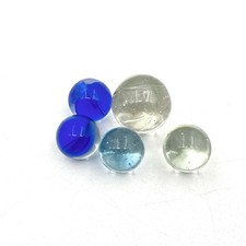 VTG Lot of 5 Glass Marbles Clearies  Blue Cat Eyes