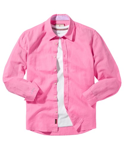 Joe Browns Men's Lightweight Summery Linen Blend Long Sleeve Shirt, Pink, S - Picture 2 of 5