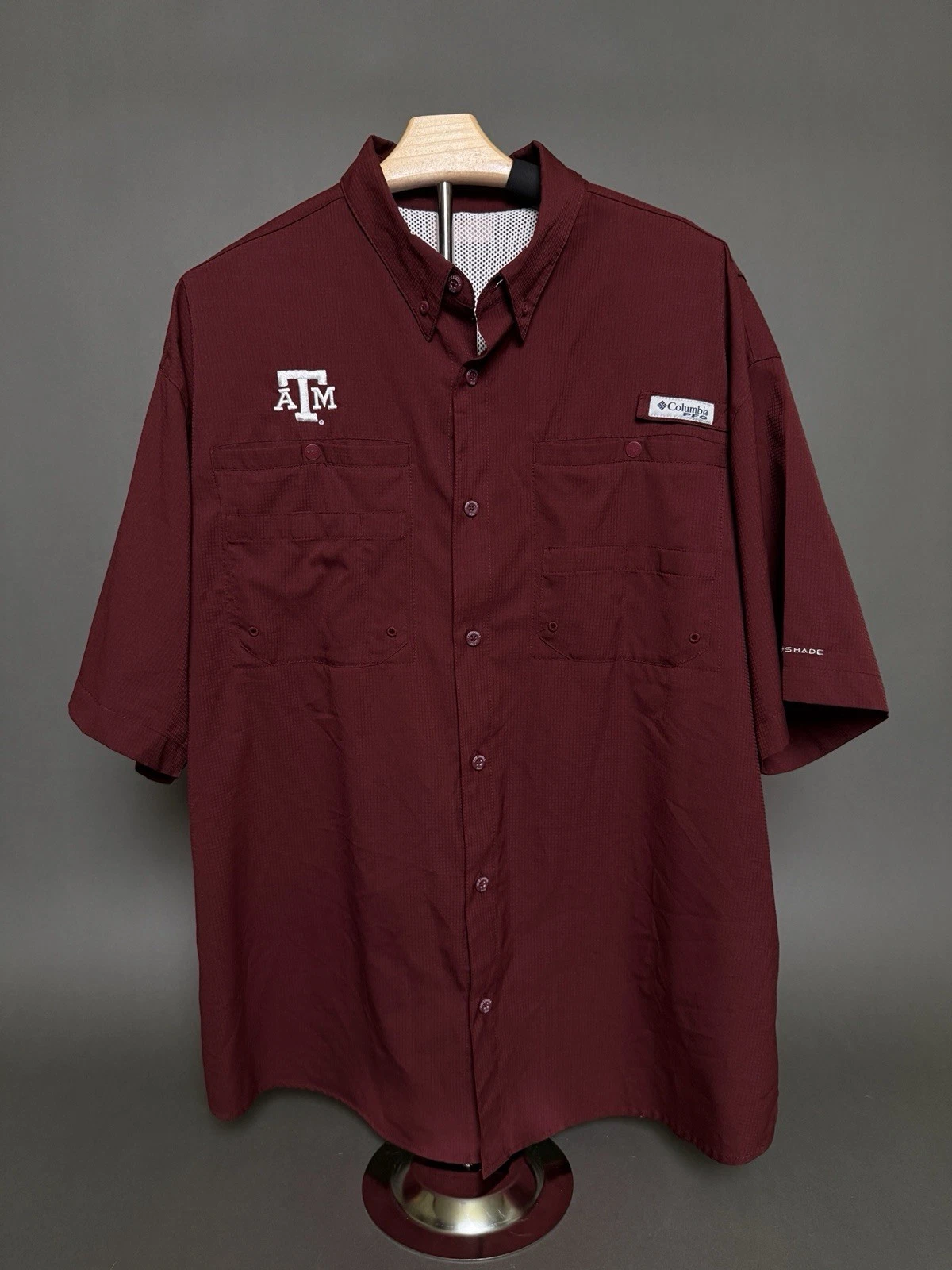 Columbia PFG Men's Maroon Texas A&M Short Sleeve Fishing Shirt Size XXL EUC