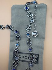 🎄 🚚 ✅ Women’s Gucci Silver Blue Flower GG Choker Necklace Brand New With Box!