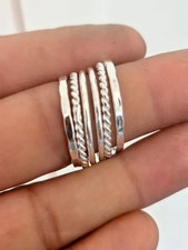 925 Sterling Silver Stacking Rings Set: Boho Twisted, Beaded, Floral All Size