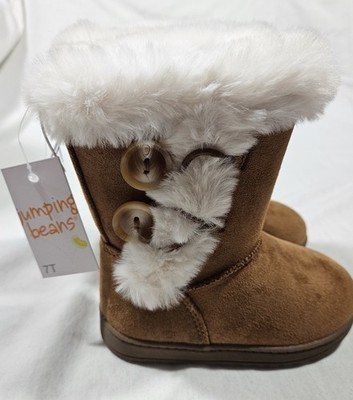 JUMPING BEANS NORAA Chestnut Boots Size 7T NEW Cute Fur Trimmed-- FREE SHIP!!!