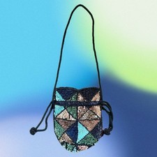 Urban Outfitters Women's Carrie Sequin Drawstring Small Bag Green/Blue/Brown/Blk