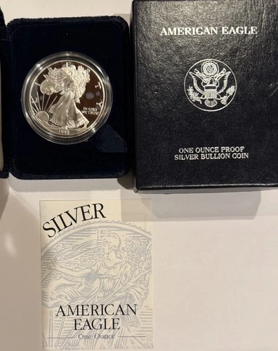 1999 P American Eagle One Ounce Proof Silver Bullion Coin Box & COA