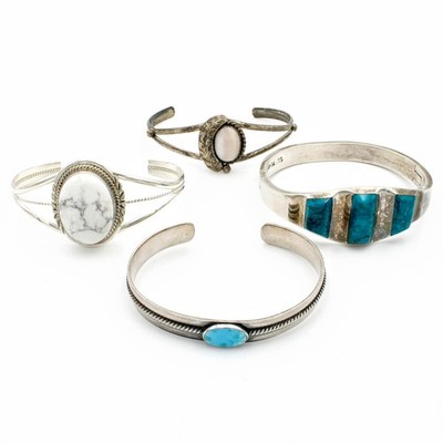 Southwest Sterling Turquoise MOP Howlite Leaf Rope Bracelets Lot of 4 # ...