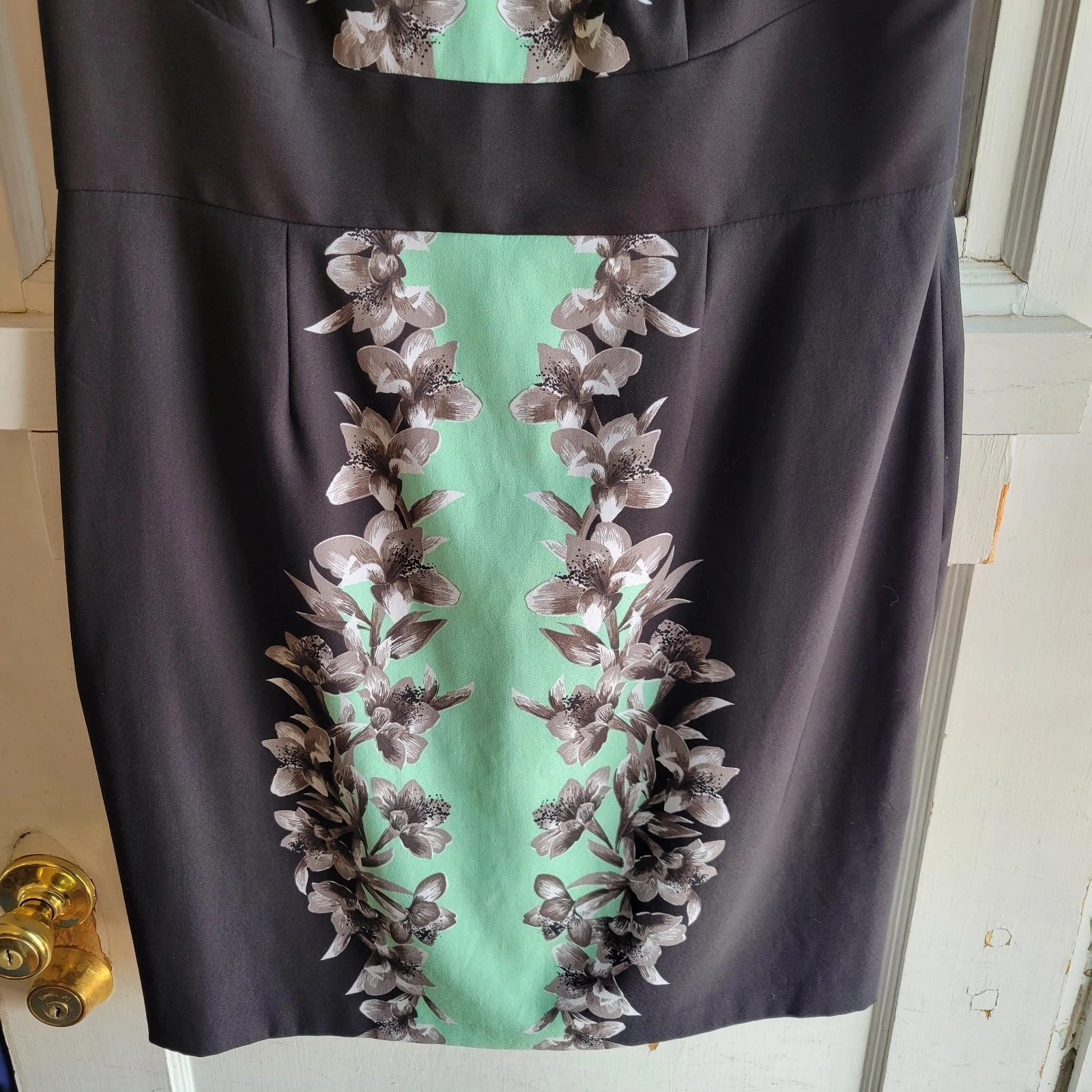 VETEMENTS Abito donna New York & Co nero grigio verde floreale foderato senza maniche taglia 16