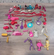 Vtg 1980s Plastic Bell Charms Necklace 30+ Coke Pepsi VW Bug Cat Phone Record