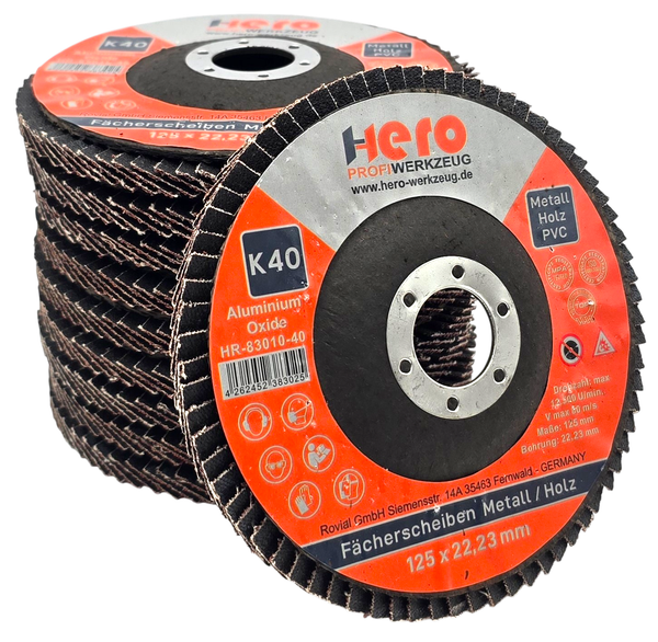 10X FäCherschleifscheibe 125Mm K40 Alu Oxide Hero Premium Lamellenscheibe-image