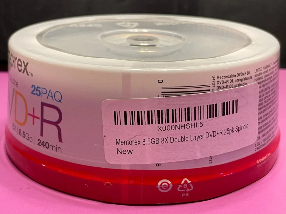 Memorex DVD+R Dual Layer 8X 8.5GB 240min 25PK NEW Sealed Spindle - Image 3 of 4