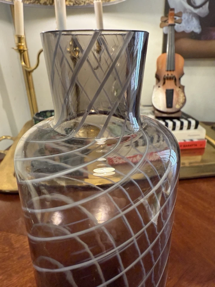 Global Views Grey Etched Swirl Decanter Italian Glass - Image 3 of 4