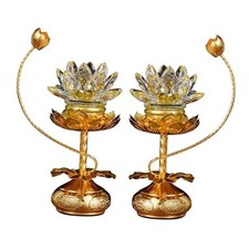 1 Pair - Colorful LED Crystal Lotus Buddhist Lamp, Gradient 8 inches Pale Gold