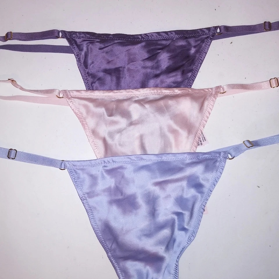 Juego de 3 Tanga Victoria Secret Panty XL V Tanga Sólido Azul Púrpura Rosa Nuevo Foto 3 de 4