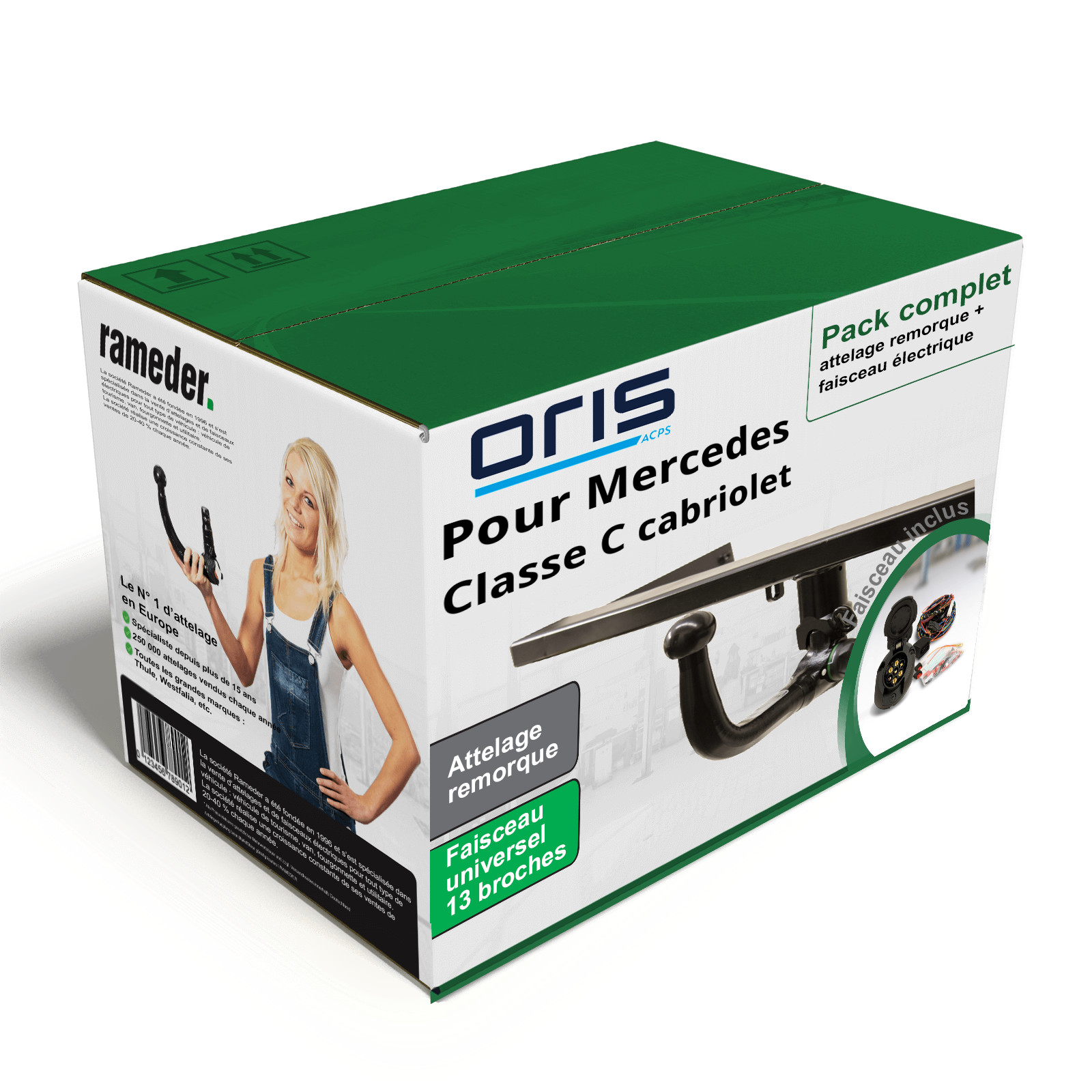 Pack attelage Mercedes C cabriolet 18-23 amovible Oris faisceau 13 broches remorque