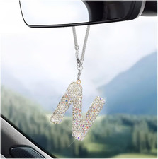 Bling Initial Car Rear View Mirror Ornament, Crystal Sparkling Cute Letter Charm