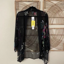 Citron Santa Monica Silk Cardigan Open Front Floral Sheer Women's Sz PM NWT B23