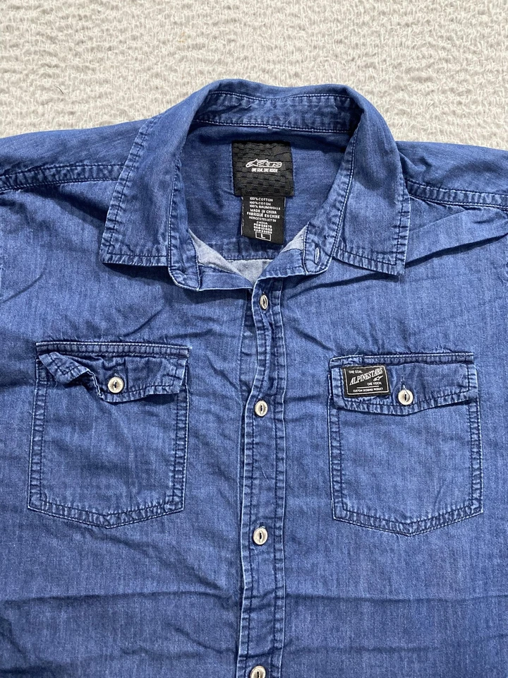 Alpinestars Shirt Mens Large (Medium) Blue Chambray Denim Long Sleeve Moto - Image 2 of 4