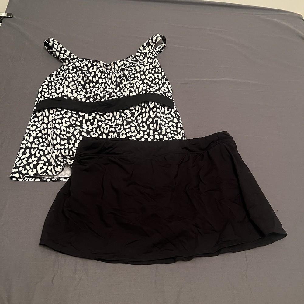 Lands' End Tankini Top Underwire Bra Black Bathing Suit 20W With Skirt 20W Lands' End Tankini Top Underwire Bra Black Bathing Suit 20W With Skirt 20W