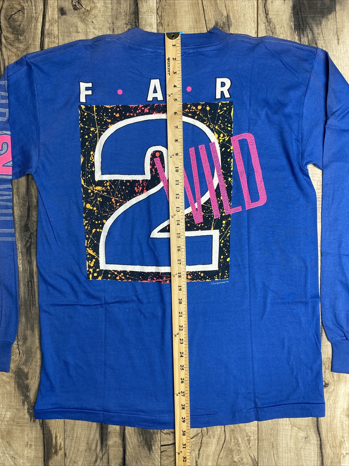 Vintage 90s Faded Single Stitch Sun Sportswear T Shirt Neon Colorful Logo surf.