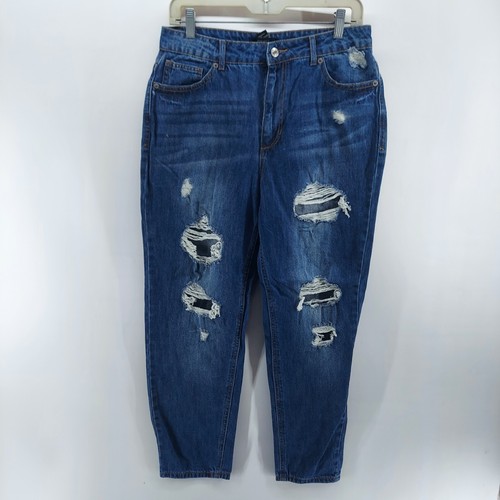 forever 21 jeans women size large distressed denim ankle dark blue curvy NWT - 第 1/11 張圖片