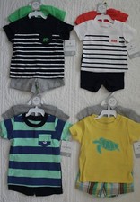 NEW BABY BOYS CARTERS 3 PIECE SET SHIRT, BODYSUIT SHORTS TURTLE BOAT ELEPHANT