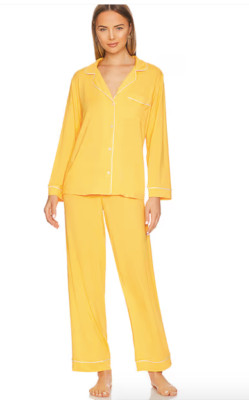 BNWT eberjey samoan yellow/ivory long pajama set $138 retail