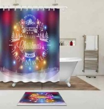 Christmas Badge Waterproof Bath Polyester Shower Curtain Liner Water Resistant