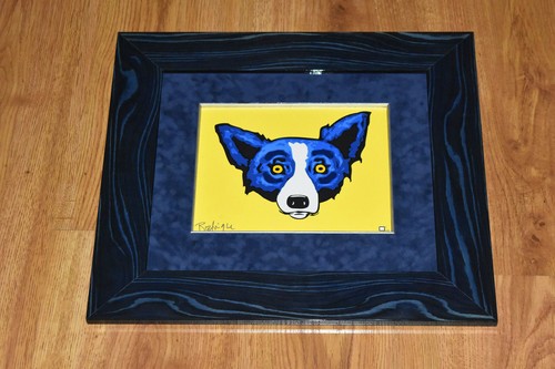 George Rodrigue Blue Dog Ahead Of The Game Yellow Silkscreen Print Signed Art - Picture 3 of 4