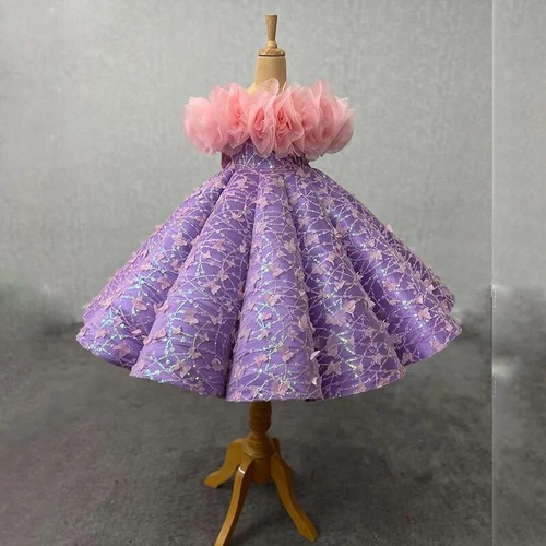 Sequin Children Girls Princess Dress Performance Costumes Summer Birthday Gown - Picture 3 of 12