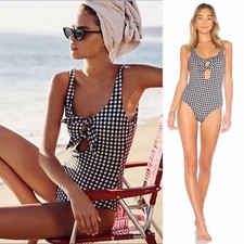 NWT 275 Sz M Mara Hoffman Maven Gingham Tie Front One Piece Swimsuit