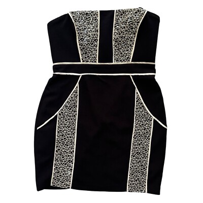 Max & Cleo Women s Size 10 Black Cream Sequins Hailey Woven Strapless Mini Dress