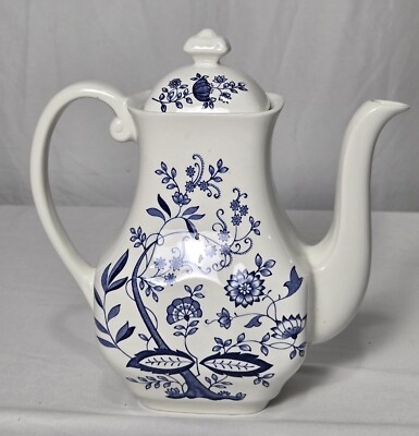 Enoch Wedgwood Tunstall Ltd. Blue Onion 5 Cup Coffee Pot Queen's Ware Vintage