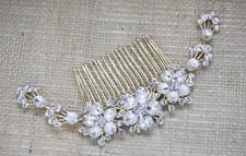 Stunning gold tone flower bridal wedding crystal hair accessories ha4683