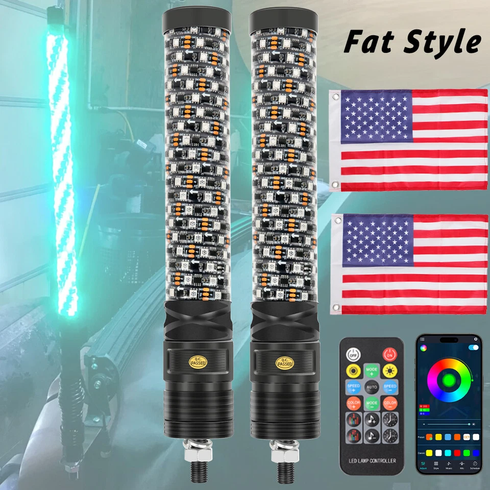 2x Antena de luz LED de látigo de grasa espiral de 3 pies RGB para Can-Am Maverick Sport Max 1000R Foto 3 de 4