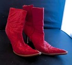 Women Shoes Red 6 1/2 Ostrich Print Pointed Toe ankle boots heel zipper — photo 3