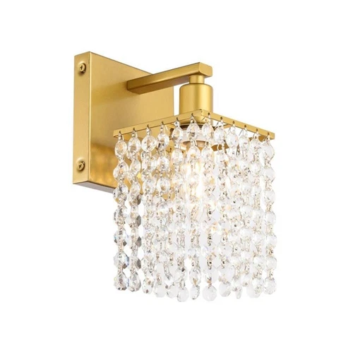 Living District Phineas 1-Light Mid-Century Metal Wall Sconce in Brass and Clear - Picture 4 of 7