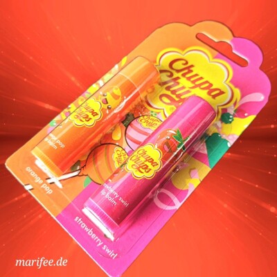 Chupa Chups Lippenbalsam, Melone & Pfirsich oder Erdbeere & Orange, 2-Stück