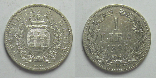 *TRIU* SAN MARINO LIRA 1898 ALTE SILBERMÜNZE